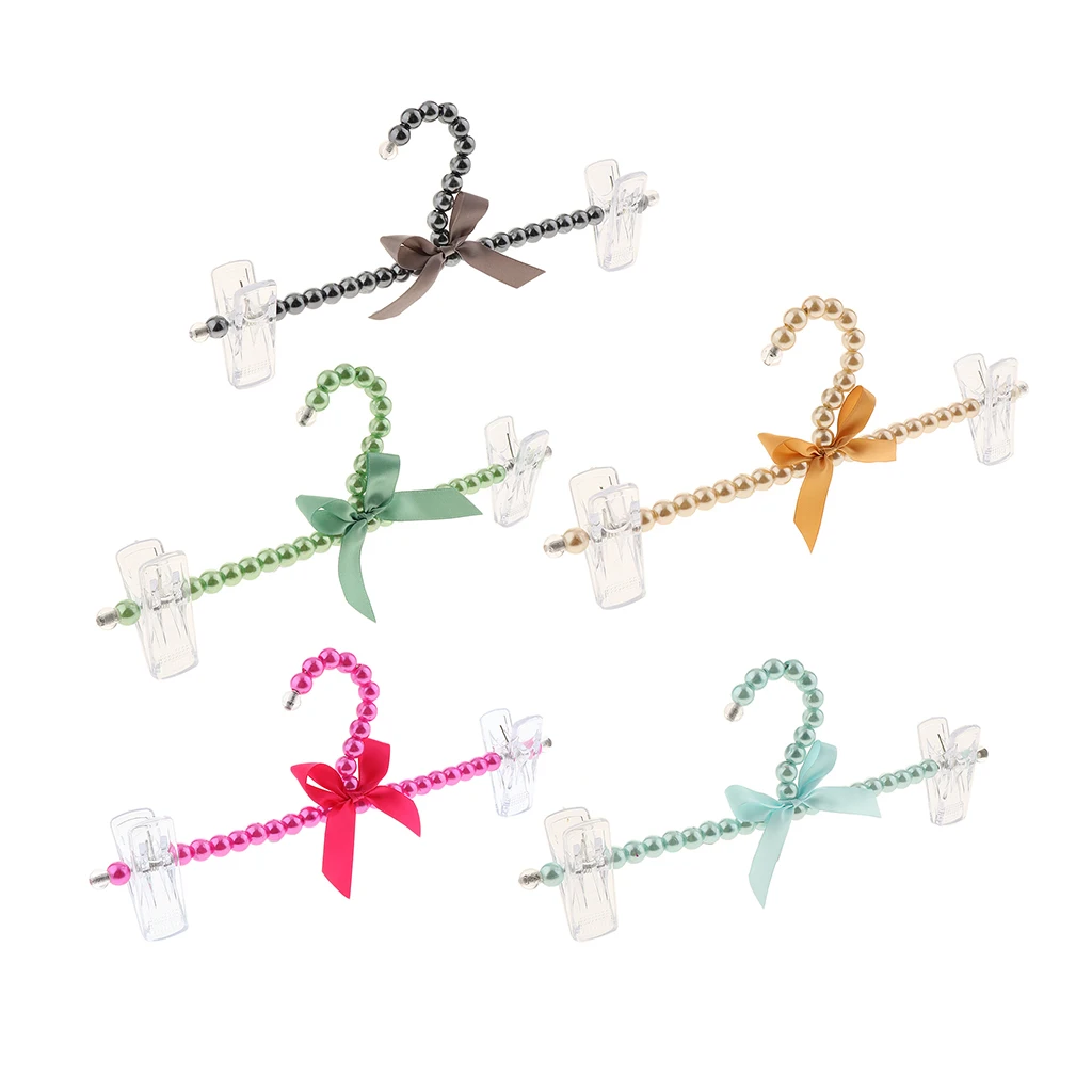 5 Pieces Plastic Pearl Clothes Hangers Five Colors Bowknot Space Saver For Kids Pets