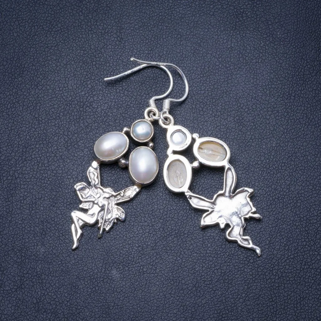 

Natural River Pearl Handmade Unique 925 Sterling Silver Earrings 2" Y0766