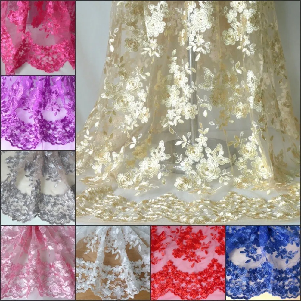 

2018 New Fashion French African Lace Fabric Exquisite Net Yarn Embroidery Flower DIY Tulle Material For Bridal Gown