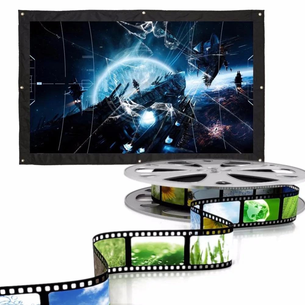 

100 inch 16:9 Portable Projector Screen Curtain Projection Screen Matte White for Wall Mounted Home Theater Bar Travel