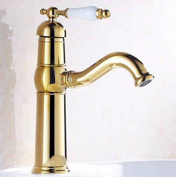 

Free Shipping New arrival Bathroom Basin Faucet Gold finish Brass Mixer Tap with ceramic torneiras para banheiro H2658