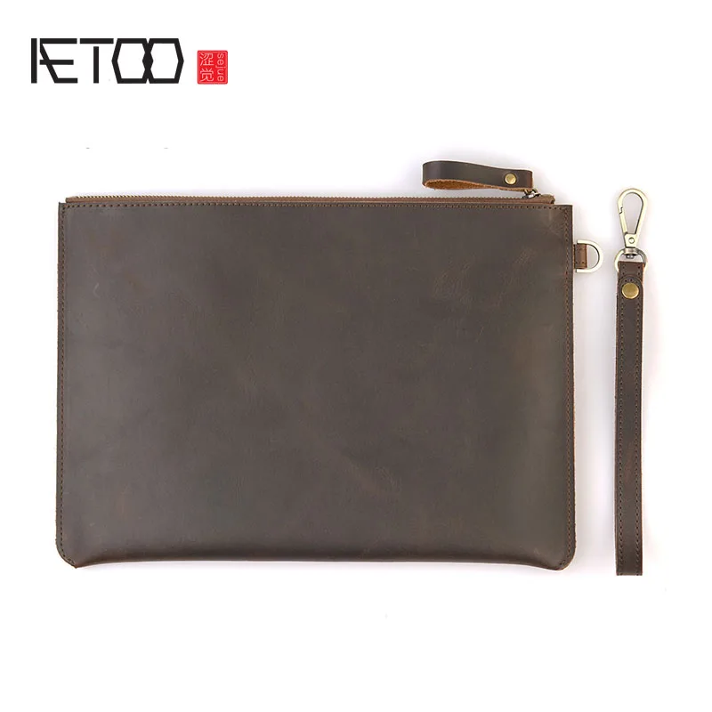 

AETOO Crazy horse skin retro envelope bag hand holding casual ultra-thin folder large-capacity hand bag