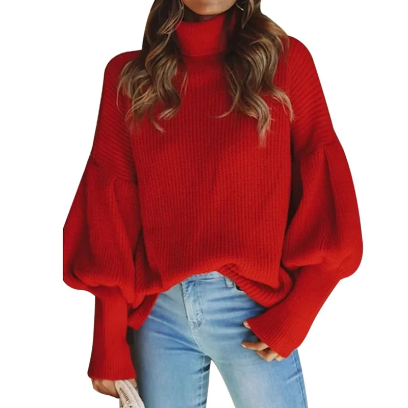 

SHUJIN 2018 Turtleneck Sweater women pullover Knitted sweaters female 2018 Autumn winter fashion lantern sleeve casual sweater