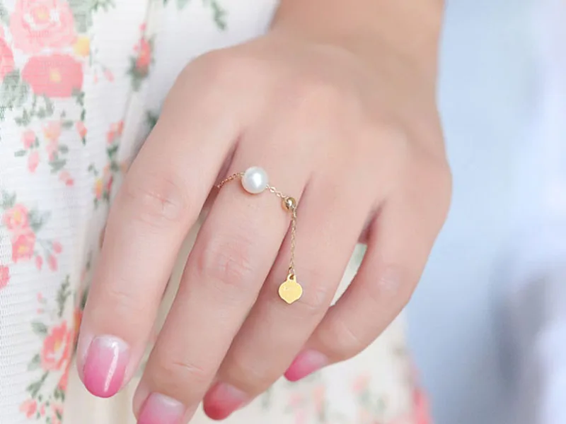 Sinya Au750 18k gold Ring with natural Akoya or Freshwater pearl for women girls Mom ladies ring wear size can adjust Fashion (3)