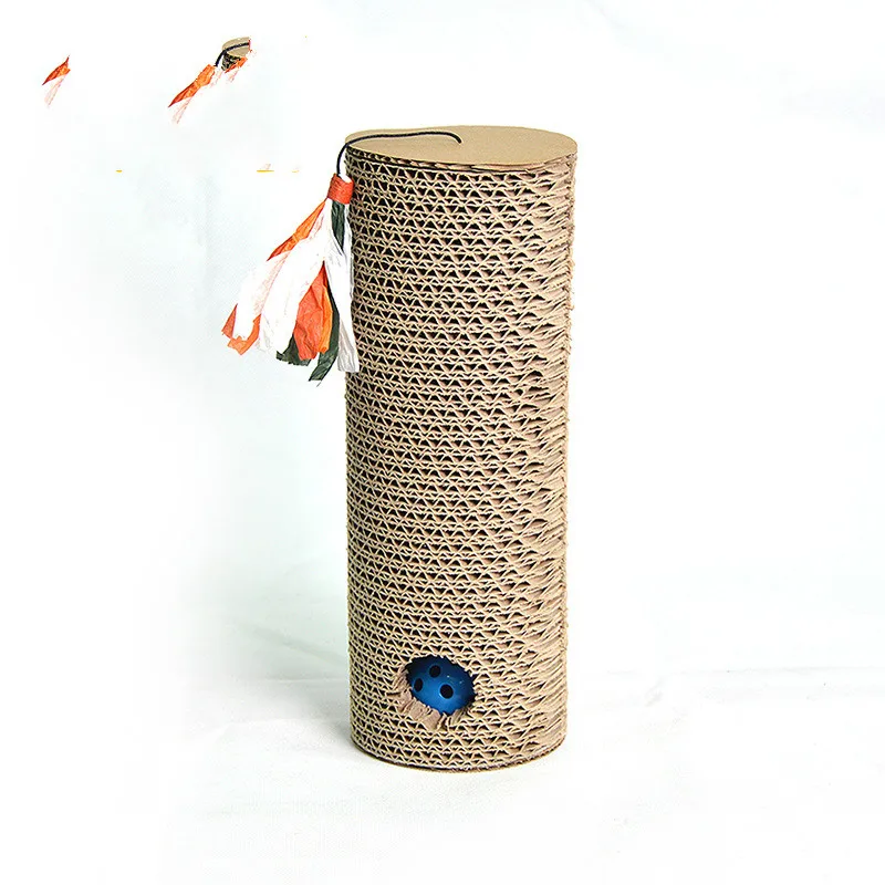 

Cylindrical Shape Cat Scratching Post Scratch Board Scratche Toy Puzzle Rock Game Table With Ball