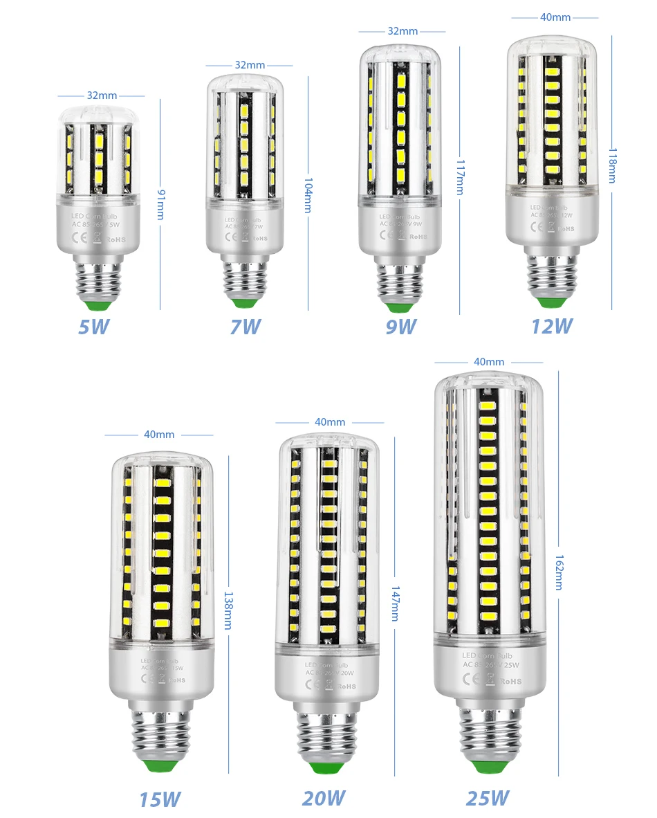 E27 светодиодный светильник 220V E14 светодиодный люстры лампы 5 Вт, 7 Вт, 9 Вт, 12 Вт, 15 Вт, 20 Вт, 25 Вт Светодиодная лампа-кукуруза без мерцания лампада светодиодный энергосберегающий светильник 110V