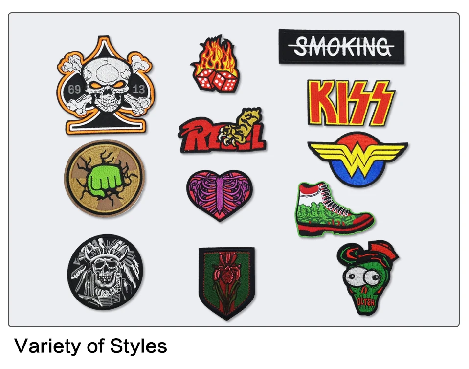Stripe Kiss Fist Skull Patches For Clothing Small Iron On Badges No Smoking Shoes Embroidered Patches For Clothes (5)