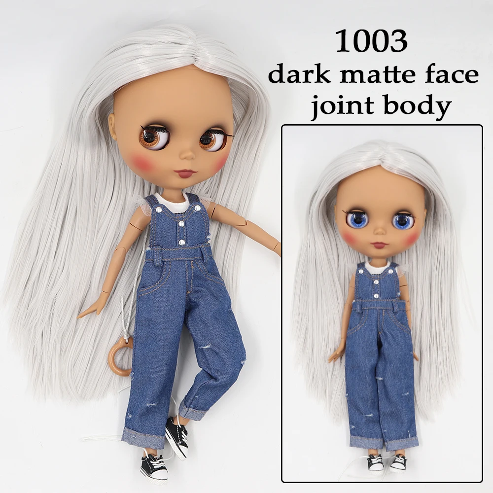 Neo Blythe Doll with Grey Hair, Dark Skin, Matte Cute Face & Factory Jointed Body 1