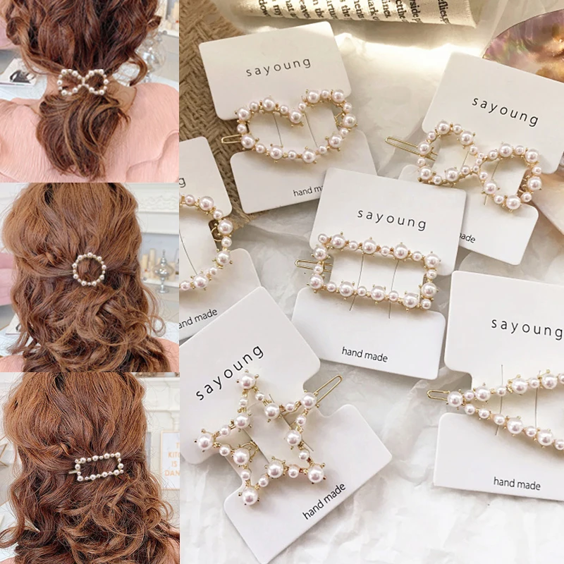 

Fashion Hair Clip Alloy Geometric Pearl Hairpins Elegant Barrette Wedding Hair Styling Accessories Hair Clips For Women Girls
