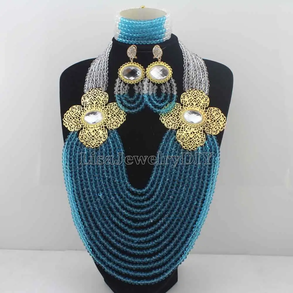 

African Statement Necklace Costume Necklace Set Crystal Jewelry Womens Jewellery Set Nigerian Wedding Beads Jewelry Set HD6948