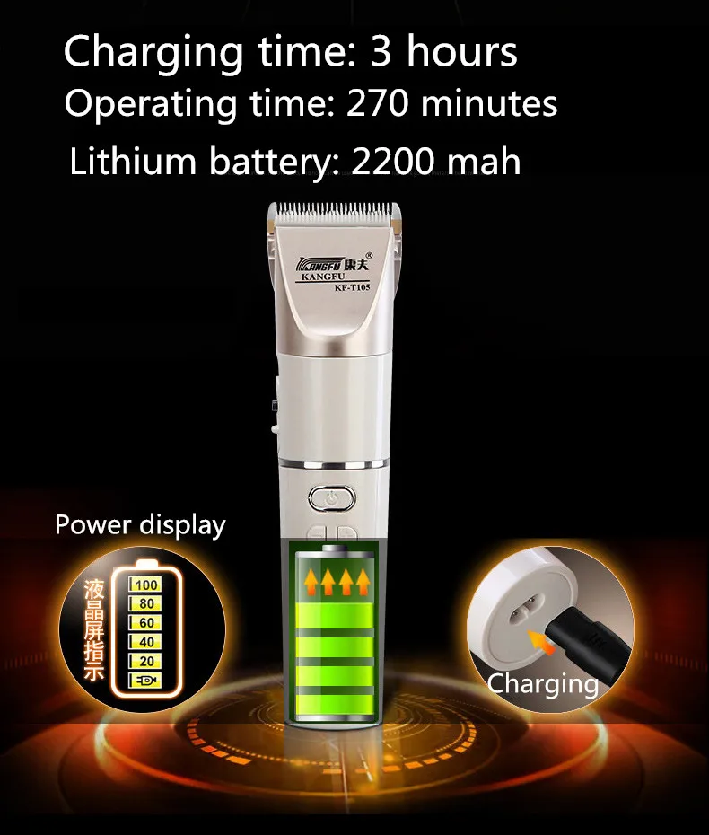 Новая машинка для стрижки волос, литиевая батарея, 2200 мА/ч, перезаряжаемая, тонкая настройка, быстрая зарядка, дисплей питания, керамическое лезвие 100-240 В
