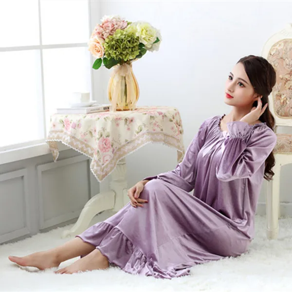 Fdfklak, длинные ночные рубашки, одежда для сна, Женское ночное платье, большие размеры, весна-осень, новинка, бархатная Женская одежда для сна, Ночная одежда Q1468 - Цвет: violet