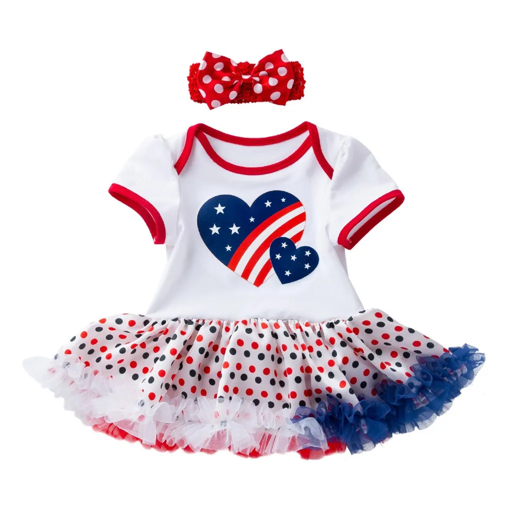 

Easter Toddler Baby clothes set 4th Of July Short Sleeve Stars Print Dress+Headbands Set Outfitbaby Girls clothes sets