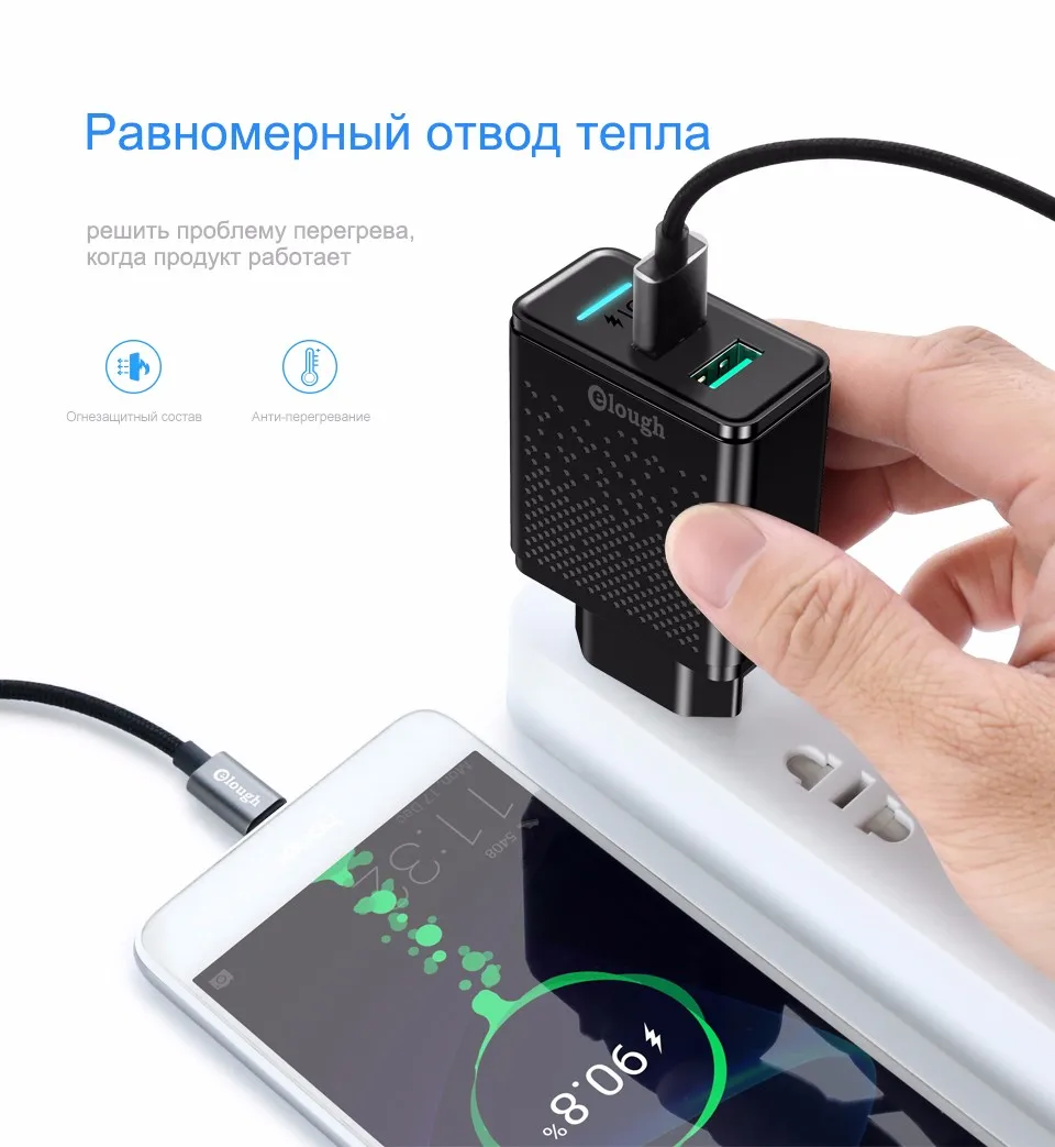 Elough Dual USB зарядное устройство для iphone Samsung Xiaomi Huawei быстрая зарядка 5 В 2.4A максимум огнеупорный материал интеллектуальная зарядка Сильная совместимость адаптер EU штепсель