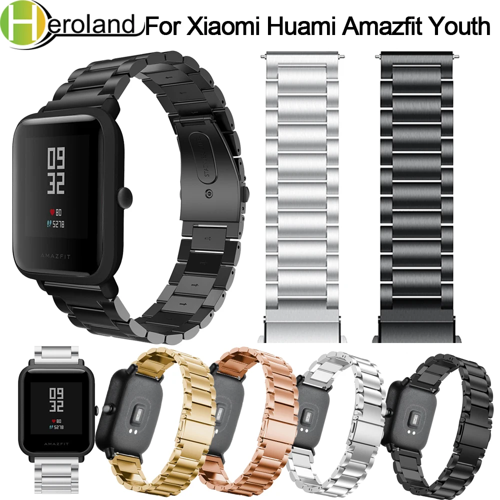 Ремешок для Xiaomi Huami Amazfit Bip Молодежные умные часы 20 мм браслет на запястье для Huami Bip BIT Lite металлический ремешок из нержавеющей стали