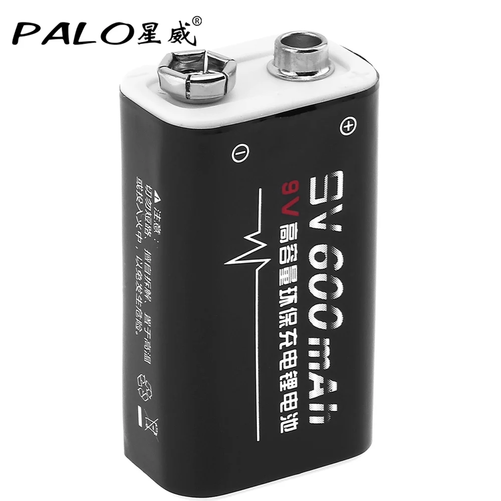 

PALO 600mAh 9V 6F22 Battery Li-ion Rechargeable Battery with 1800 Cycle for Multimeter Wireless Microphone Alarm