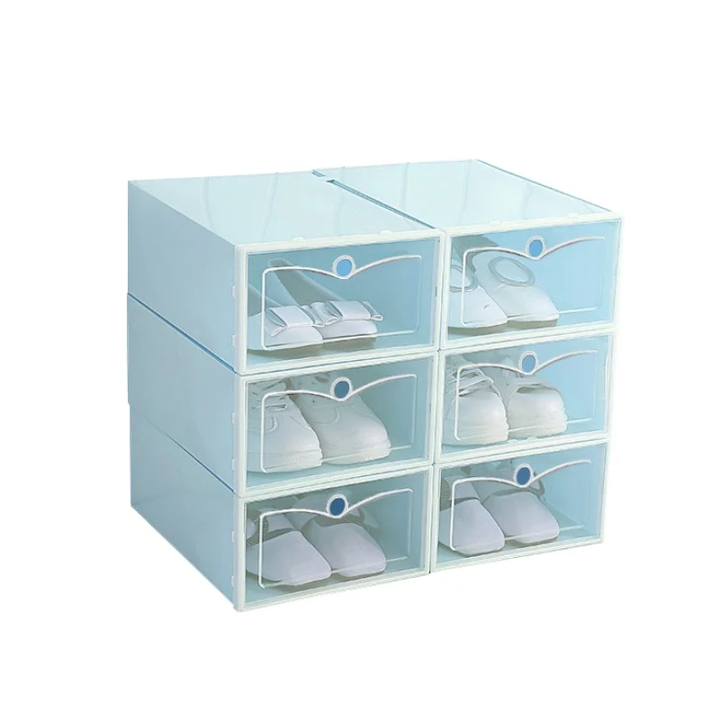 Штабелируемый Floding DIY ящики для обуви контейнер для хранения органайзеры складные прозрачные пластиковые обувные коробки Бытовая коробка для хранения обуви - Цвет: Blue-S