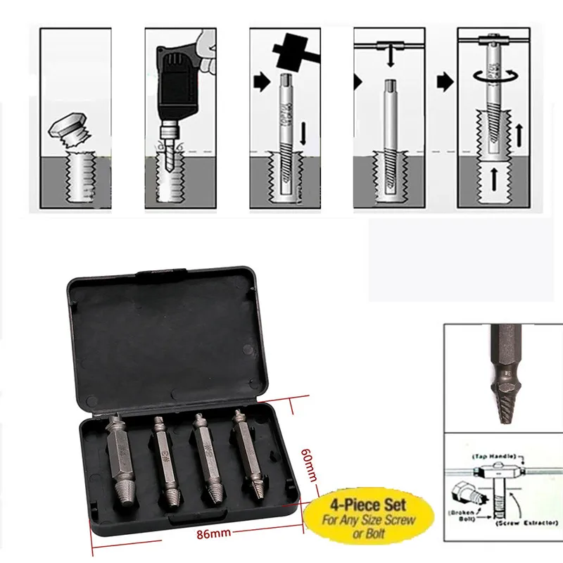4 шт. набор поврежденных болтов для удаления скорости извлечения винтовых сверл инструмент сломанный поврежденный Винт экстрактор Сверла инструмент для удаления и