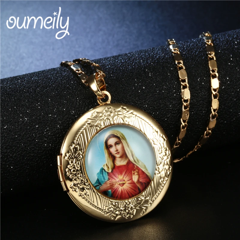 

OUMEILY Necklaces&Pendants Jesus Women Male Long Necklace Photo Lockets Gold Color Wedding Chains Vintage Christmas Necklace