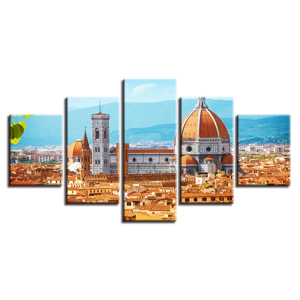 

Canvas Framework Wall Art Decoration Painting For Bedroom 5 Panel Building Printed Modular Picture Large Living Room Home