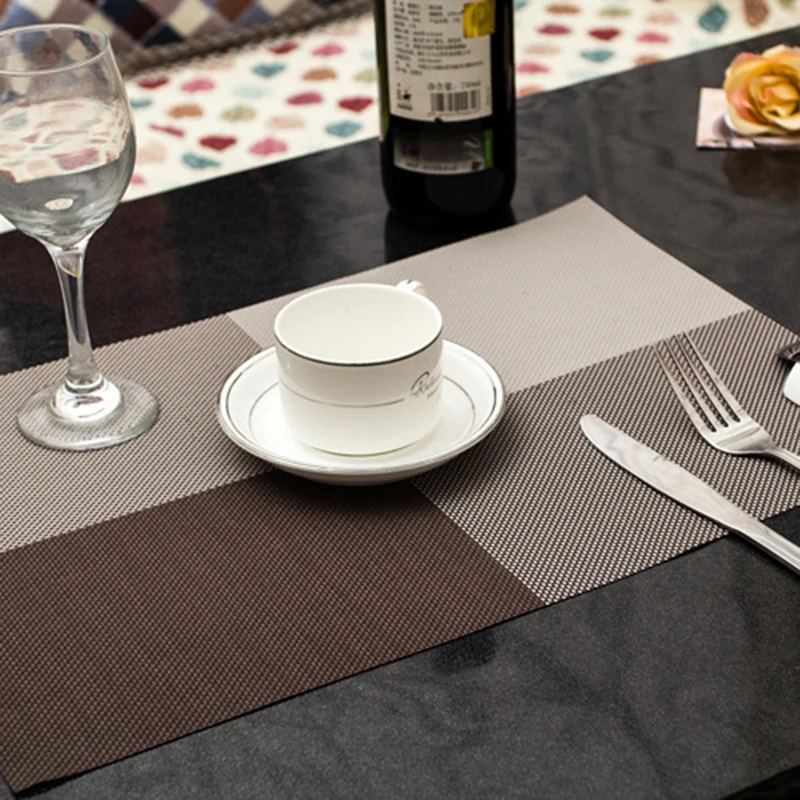4 Square Solid Color Western Pad PVC Striped Dining Placemat Table Mat
