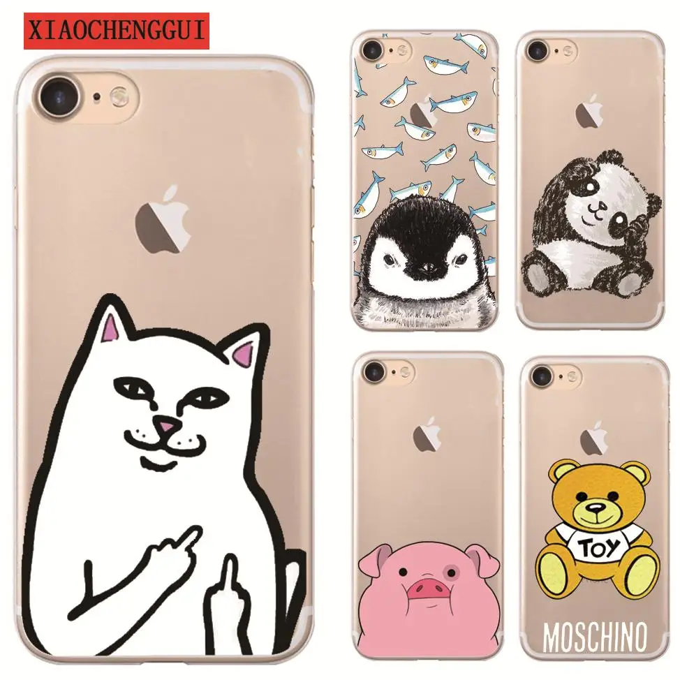 Case for iPhone 7 8 8 Plus Cute Panda Space Moon Cat Man Panda Shark Animal Black Mobile Phone Case for iPhone 8 Case