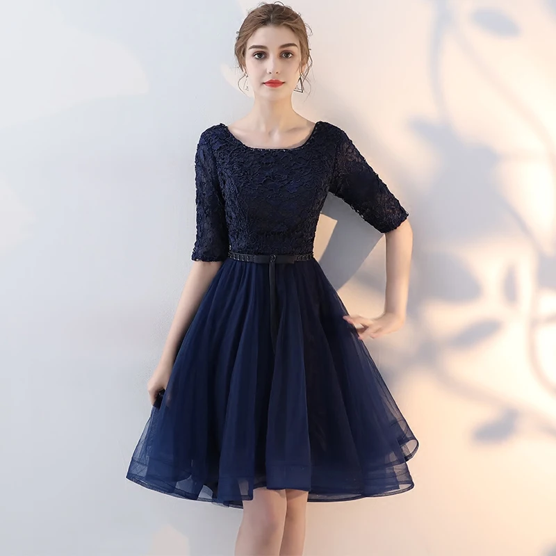 CEEWHY темно-синее коктейльное платье с коротким рукавом и круглым вырезом роскошное кружевное винтажное коктейльное платье с вышивкой бисером короткое платье для выпускного вечера