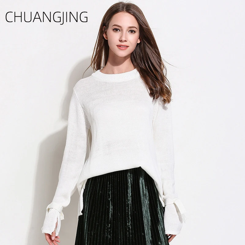 

Autumn Casual Knitted Sweater Women Winter 2019 Solid O-neck Loose Long Sleeve Pullovers Plus Size Sweater Ladies Sweet Sweater