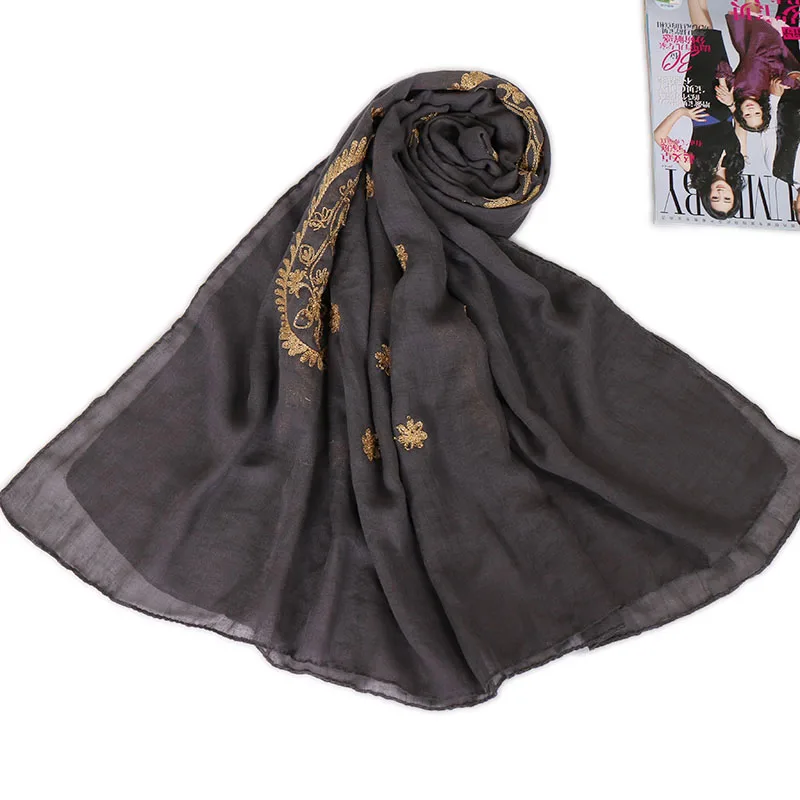 Женский вышитый хиджаб шарф мусульманские платки cashew легкий шарф простой хлопковый шарф модная головная повязка шарфы 190*80 см