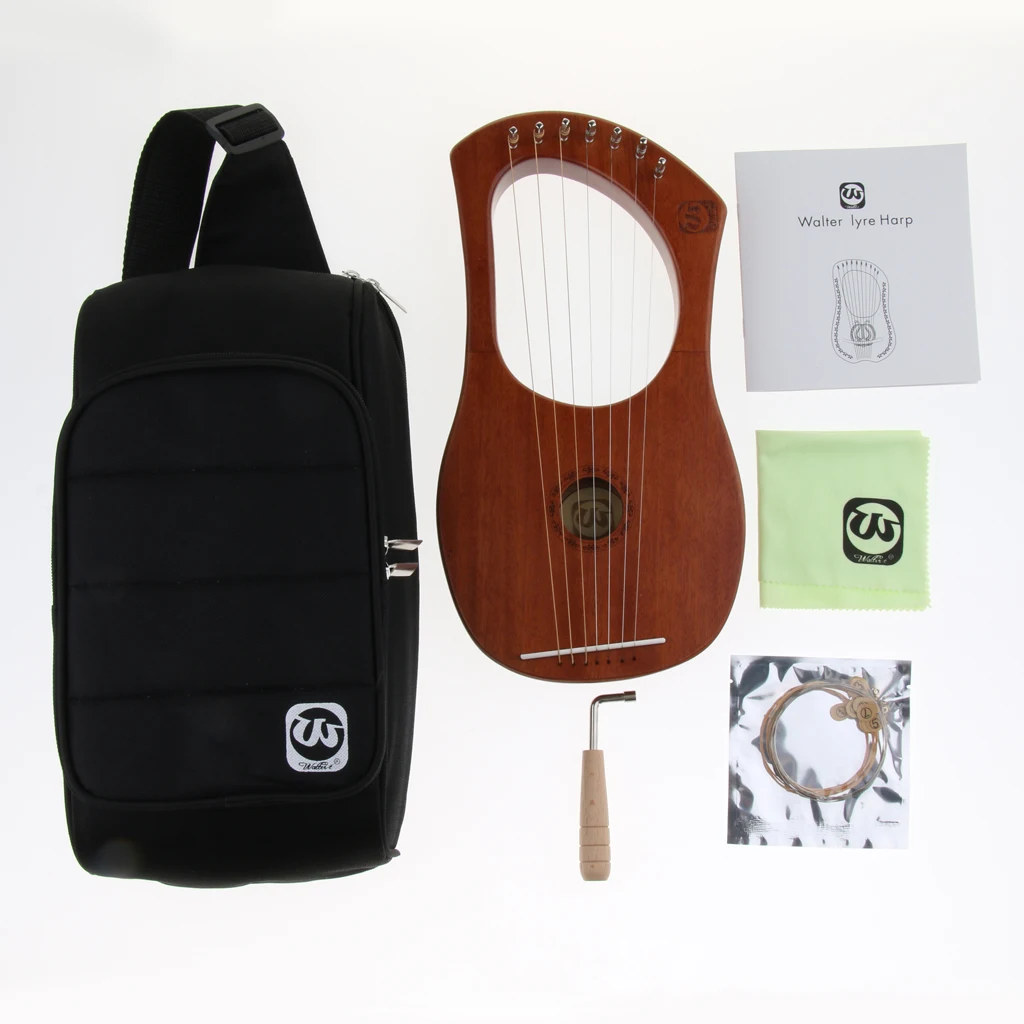 7 струн Lyre Harp Harfe Arpa с гаечным ключом и струнами сумка для хранения чистящие