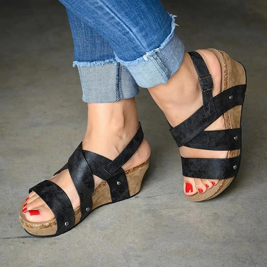 

Summer Platform Sandals 2019 Fashion Women Flat Sandal Wedges Shoes Woman Peep Toe Black Platform Sandals sandalias mujer #C