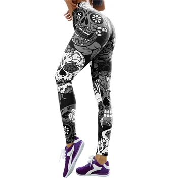 

2019 jogging Leggings Fitness Slim Women's Black&White skull mas Legging Sexy Fashion Stretch Digital Print Pants Cool Trousers