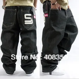 

Plus Size Men's Simple Fashion Embroideried Letter Wide Leg Jean Pant, Hip Hop Casual Long Skateboard Pant Free Shipping