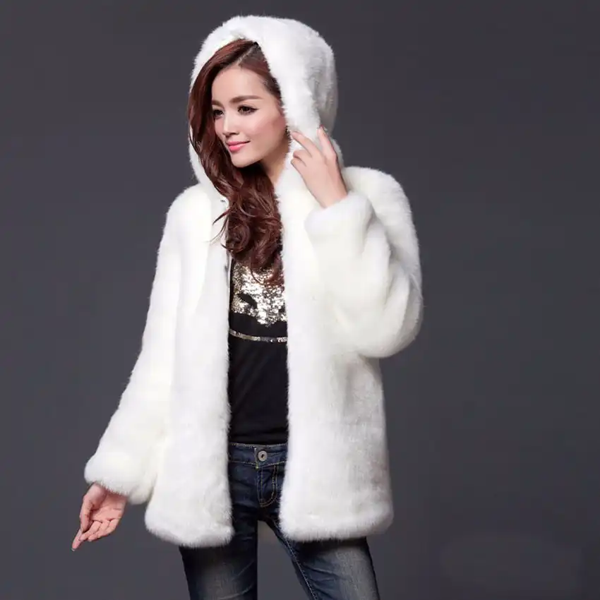 faux fur long hooded coat