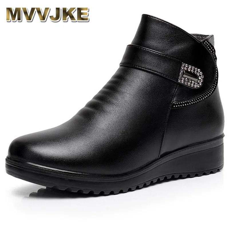 

MVVJKE Women Shoes Woman Fashion Genuine Leather Flat Snow Boots Mother Soft Comfortable Warm Ankle Boots free shipping E029