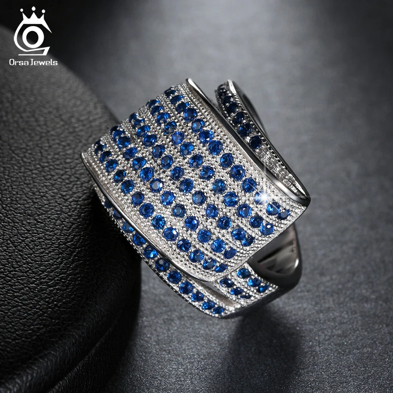 ORSA JEWELS Luxury Fashion Eco-Friendly Bridal Ring for Women Rings with Blue Micro Austrian Cubic Zirconia Wedding Jewelry OR91