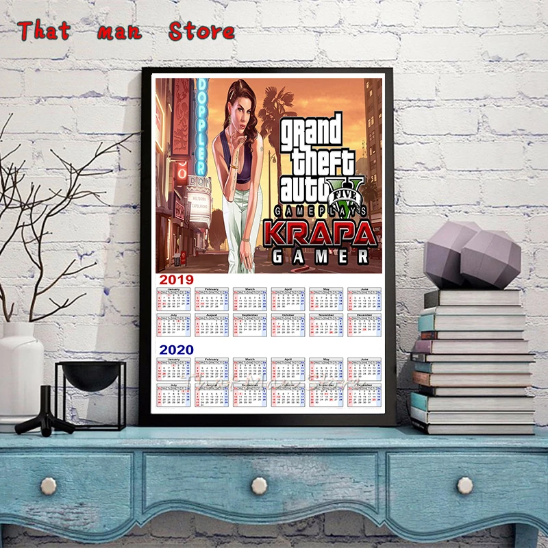 GTA 5 Grand Theft Auto San Andreas плакат с календарем для домашнего интерьера декоративная настенная бумажная наклейка с белым покрытием 42*30 см - Цвет: Серебристый