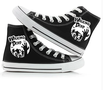 

2017 the Walking Dead Fashion Canvas Shoes Women Men Casual High-Top Star Flat Shoes Printing Shoes Leisure Shoes Black cosplay