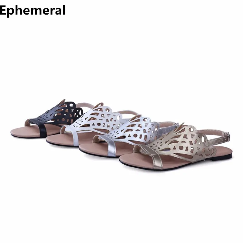 

Female Cheap Cut-outs Gladiator flats sandals summer Back strap Larger size 33-48 women Beach Shoes Sandalias fashion gold black
