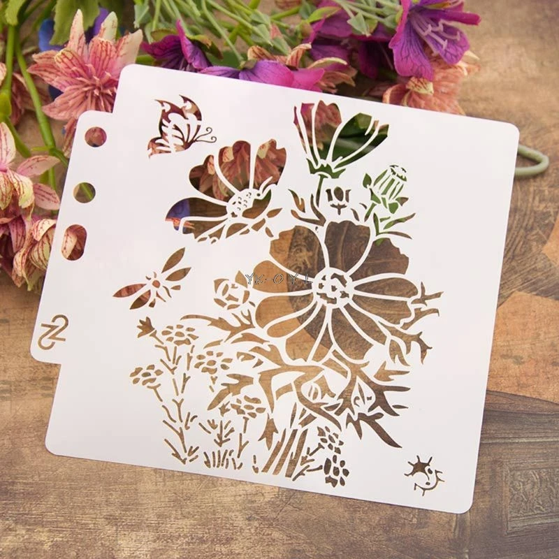 1PC font b PET b font Plastic Flower Stencils Template Painting Scrapbooking Embossing Stamping Album Crafts