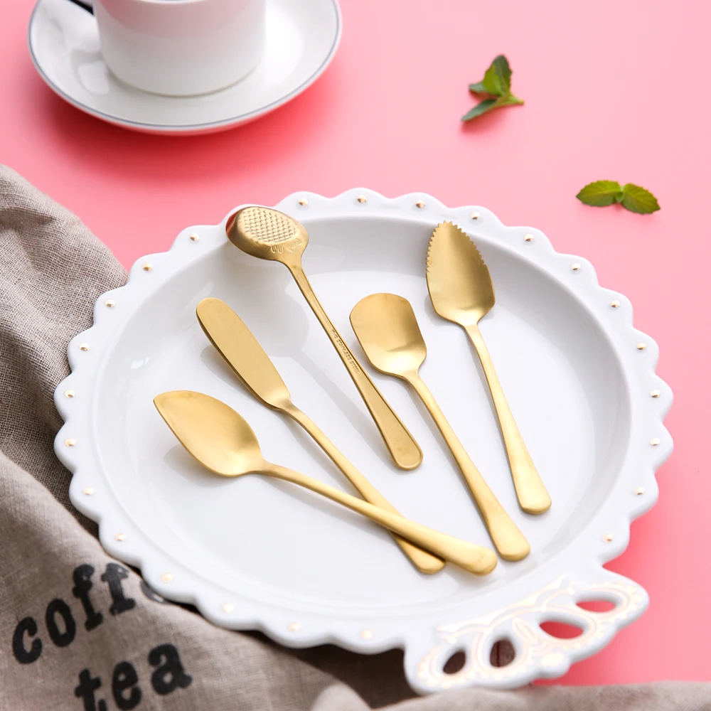 Chic Gold 304 Stainless Steel Spoon Teaspoon Coffee Fruit Ice Cream Cake Tea Elegant Golden Spoons Girly Tableware Kitchen Tool