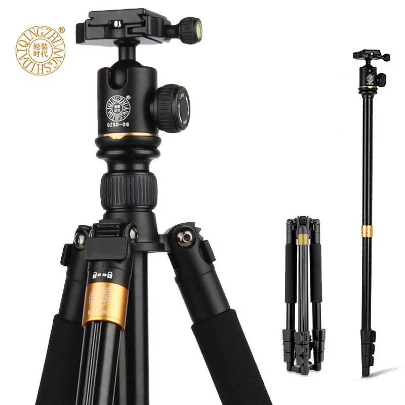 QZSD Q580 57-inch Professional Portable Travel Tripod Monopod with Ball Head Photography Tripod Stand For DSLR Camera Load 6kg qzsd q668 portable camera tripod with ball head