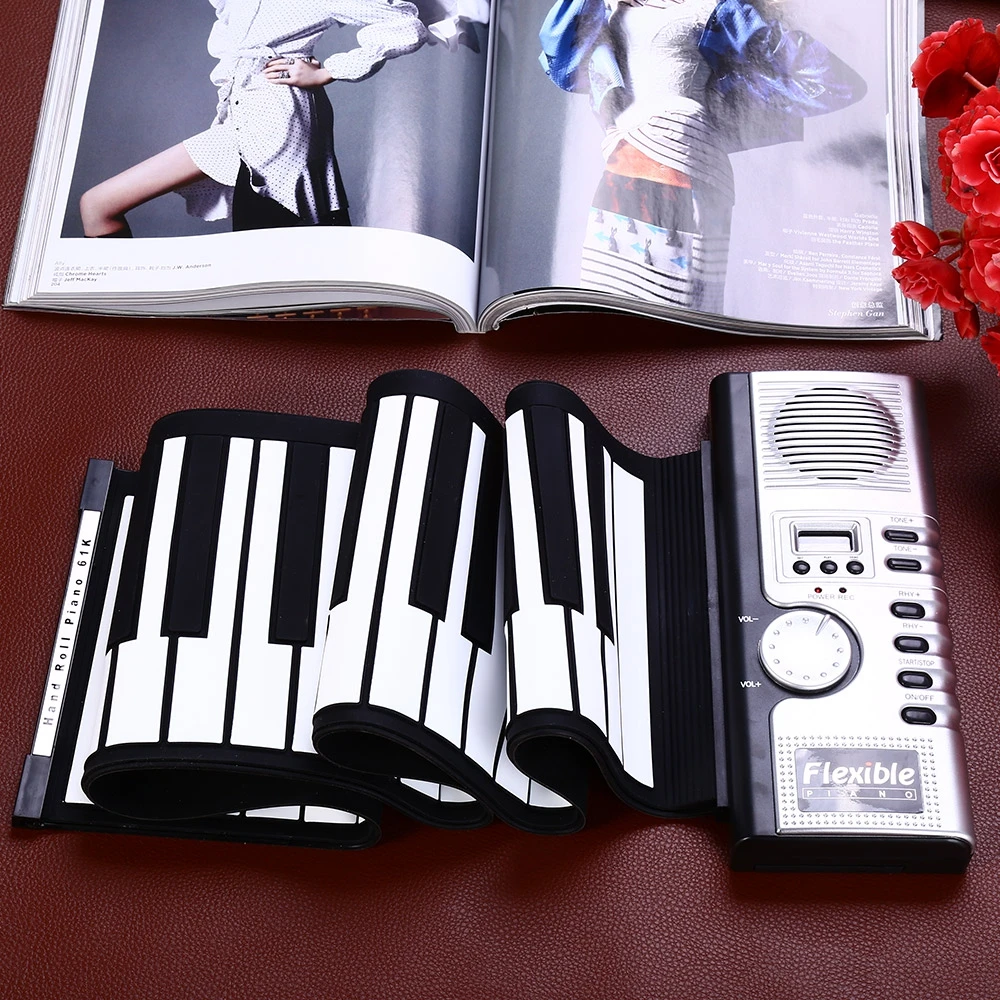 Teclas de Teclado Teclas de Silicone Portátil Rolante Flexível Midi Teclado Digital Macio Piano Eletrônico Rolo Acima 61 2 Instrumento musical de brinquedo