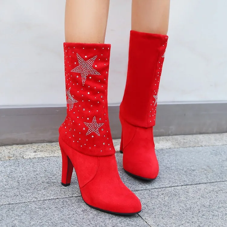 

Big Size 11 12 13 14 15 16 17 Cylinder boot sleeve Martin boot in round-head slender heel high-heel water drill