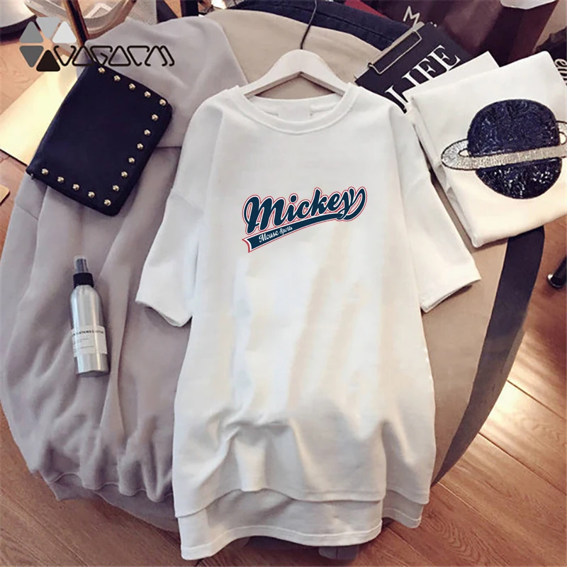 

New Summer Fashion Women Dresses Mickey Mouse Letter Print Clothes Loose Women Clothes Big Size Cute Mini Dress Simple Casual