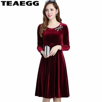 

TEAEGG Spring Autumn Womens Dresses Large Sizes Vestidos Invierno 2019 Elegant Robe Femme Velvet Dress Womens Clothing AL1252