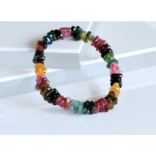 Натуральные красочные высококачественные, смешанного турмалиновый браслет стрейч прямоугольник Nugget Haud Cut Fit ювелирные изделия