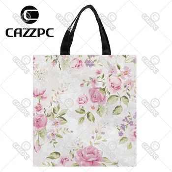 

Vintage Pink Rose Elegance Flower Print individual Waterproof Nylon Oxford Shopping Bag Gift Bag Recycle Bag