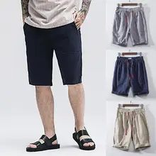 Летние Для мужчин повседневные штаны-шаровары тренировочные брюки для фитнеса льняные свободные штаны Повседневное фитнес тренировки трек спортивные брюки J5