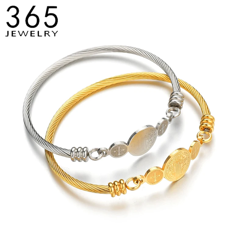 San Benito Rosary Bracelet Women Stainless steel Open Cuff Heart Life Tree Bracelet Christian Jewelry Gift bangle bracelet stainless steel bracelet